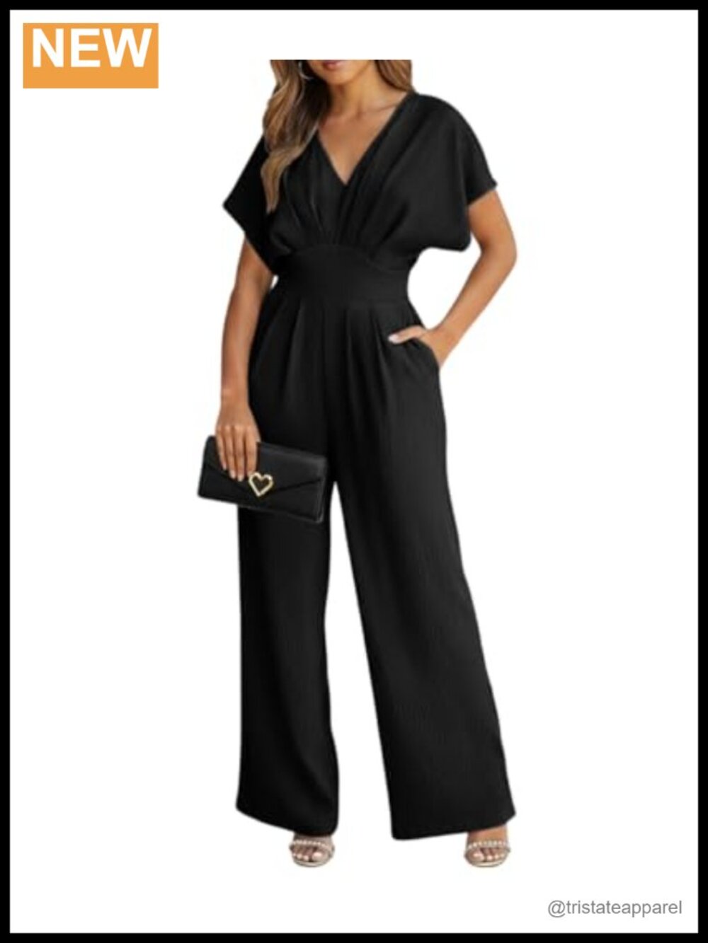 Women's V-Neck Batwing Sleeve Jumpsuit Wide Leg Pockets Stretch Casual